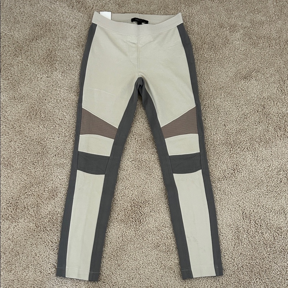 BCBCMaxazria Colorblock High-Waist Leggings in Cream, Gray & Taupe